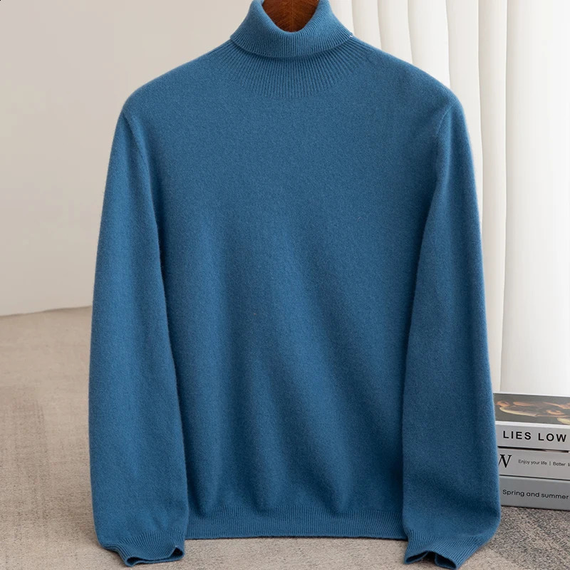 Mens Turtleneck 100% Merino Wool Sweater AutumnWinter Large Loose Knitted Keep Warm Top Parachute 240812