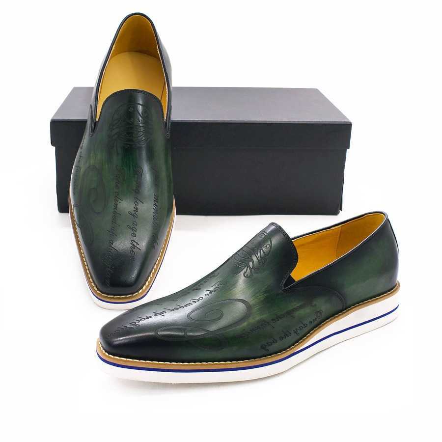 CMM Mens Leather Shoes Casual Shoes Green Fashion Comfortable Flat Shoes Handmade Classic Loafers Office Banquet Mens Shoes