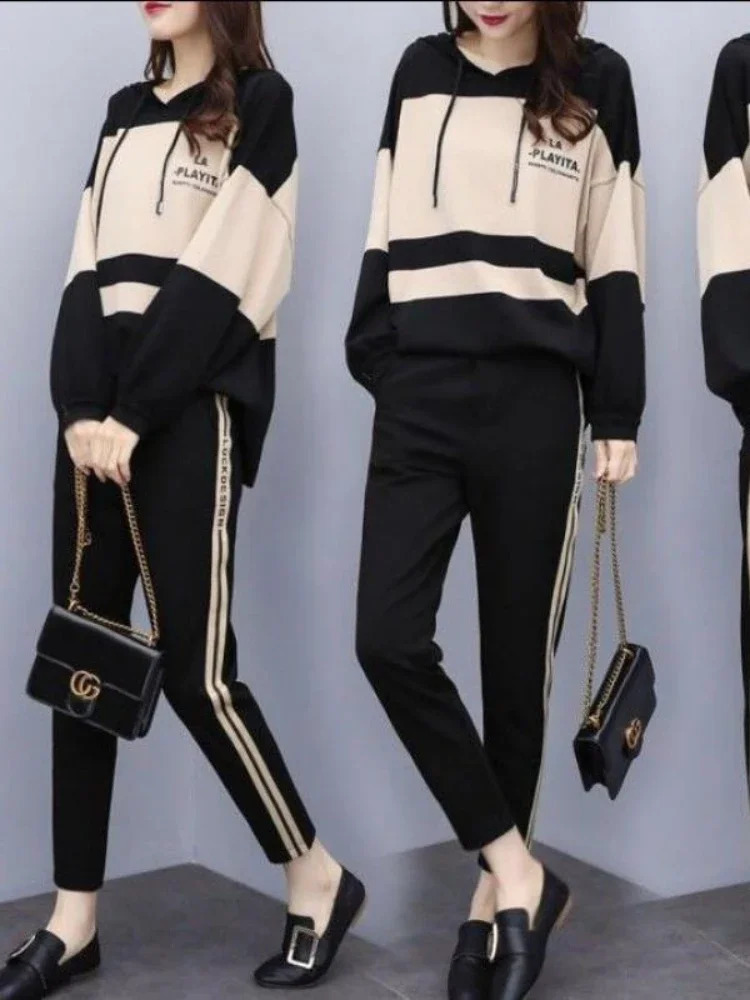 Autumn Winter 2 Piece Set Tracksuit Women Sportwear Hoodies Pullover Sweatshirts Pants Warm Outfits Sport Clothes Training Suit 240809