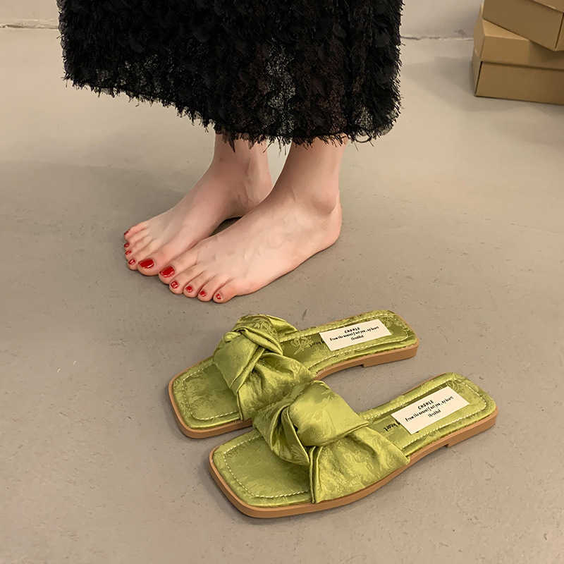 Slippers For Women Exuding Luxury Outdoor Pleated Slippers With Exposed Toes Half Slippers Paired With Skirts