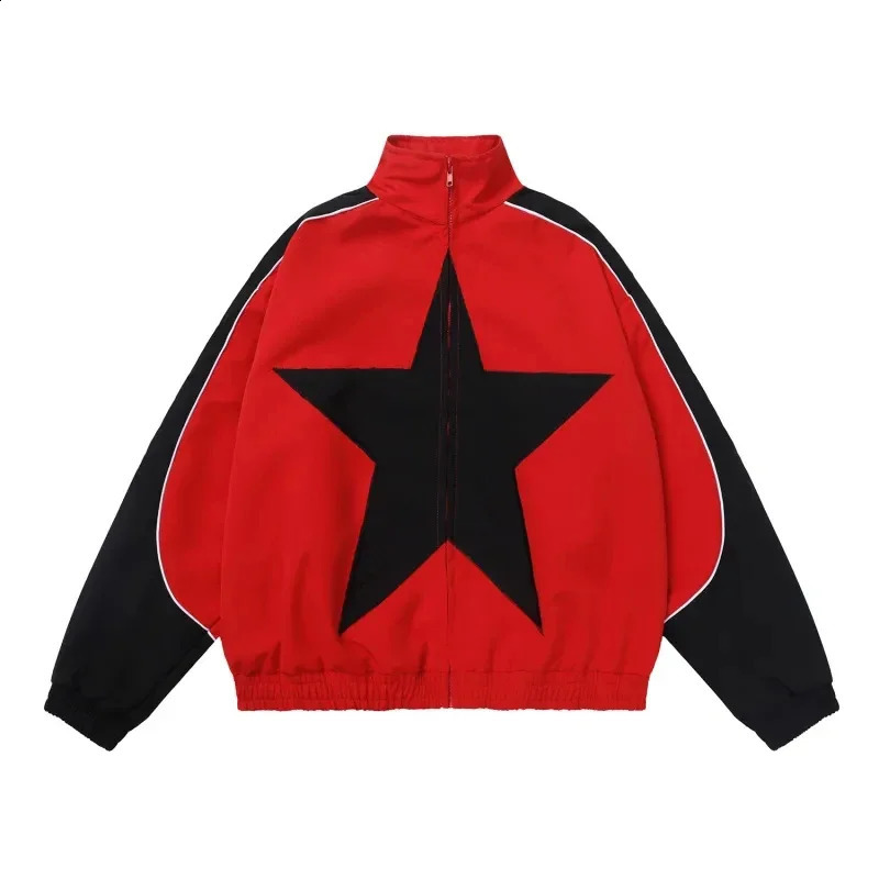 Retro bomber jacket mens five point star patch work street college super Harajuku Y2k sports autumn 240812