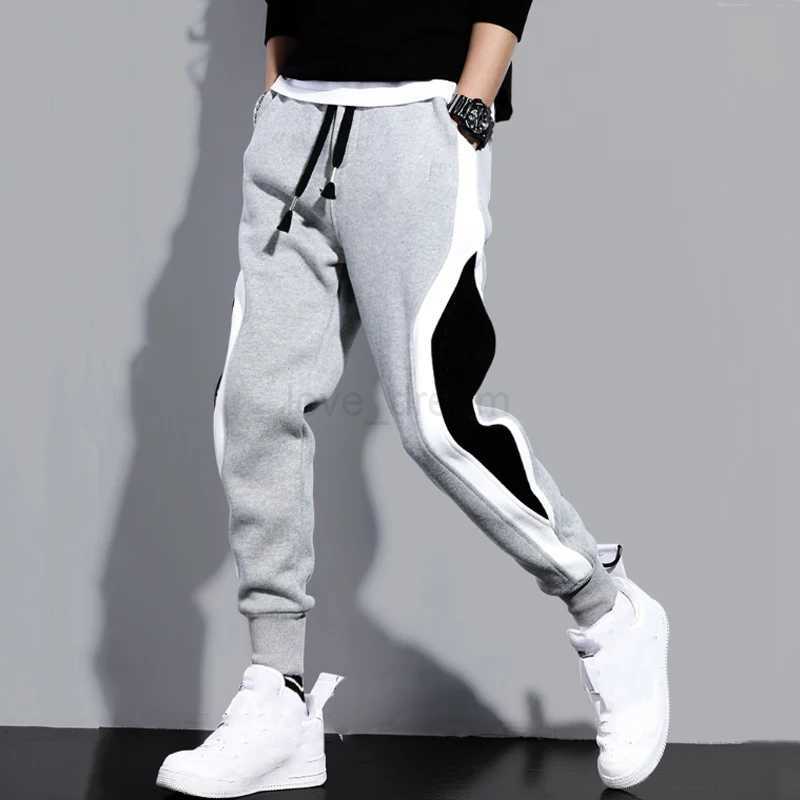 Autumn Winter Mens Loose Casual Pants Trendy Patchwork Trousers Warmer Fleece Long Thicken Pants Sweatpants Joggers PantsXJ240813