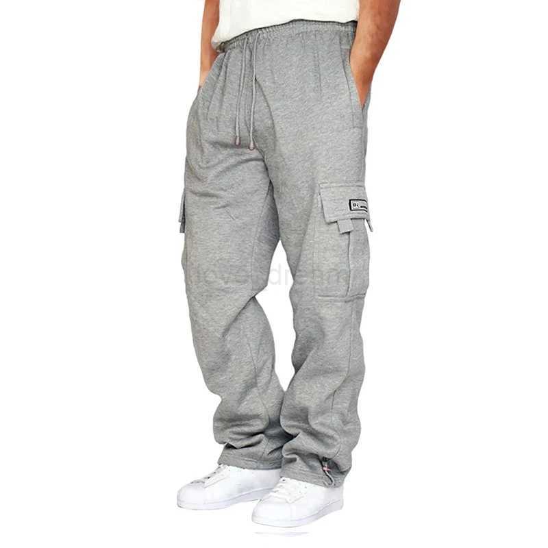Mens Sweatpants Straight Fit Joggers for Sports and Streetwear Loose Oversized Drawstring Long Pants Men Multi-pocket PantsXJ2