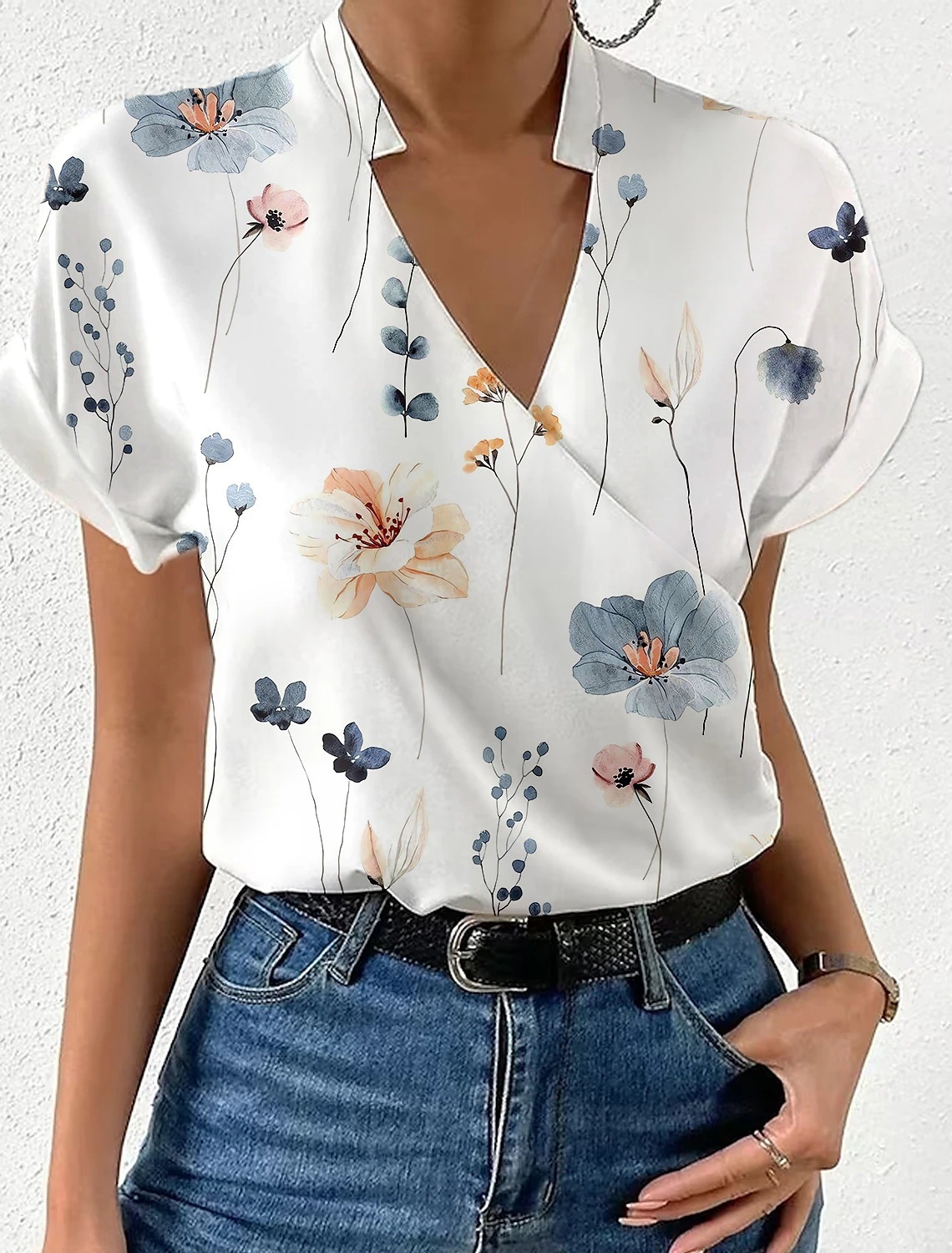 Elegant Blouse Printed Short Sleeve Shirts 2024 Summer