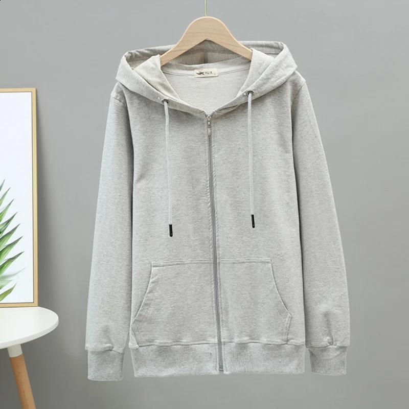 Korean Loose 5Xl Women Pure Cotton Hoodies Fashion Oversize Long Sleeve Solid Zipper Sweatshirt High Quality Autumn Tops 240812