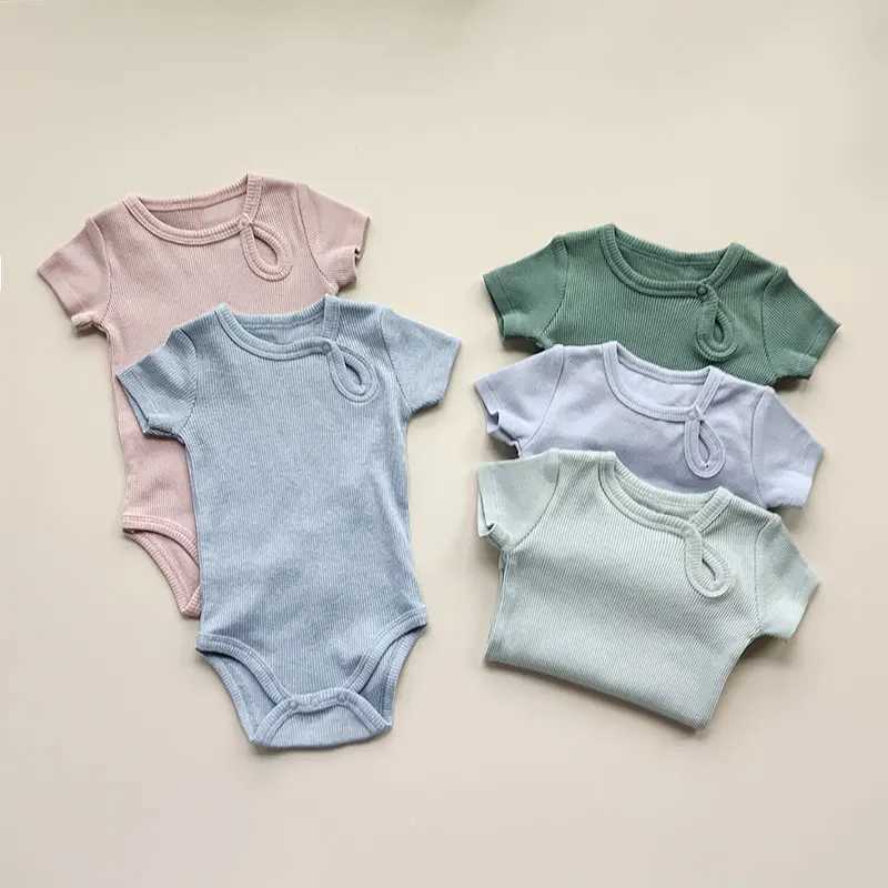 Baby jumpsuit summer solid color baby boy one-piece short sleeved newborn cotton baby clothing W240812