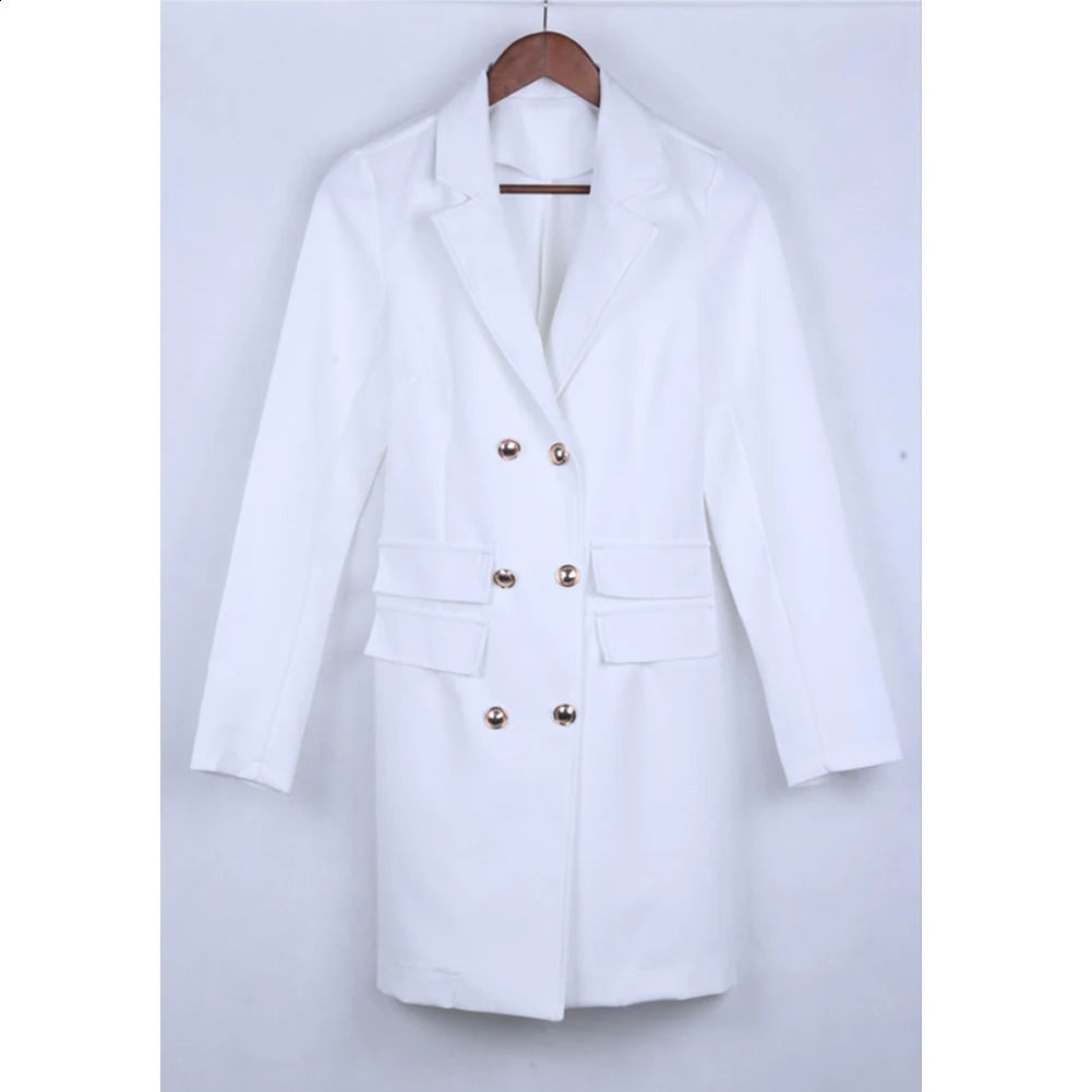 Autumn Winter Women Blazer Suit Casual Double Breasted Pocket Women Long Jackets Elegant Long Sleeve Female Blazer Outerwear 4XL 240813