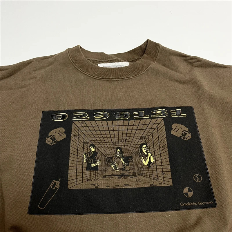 Batik Patchwork Brown Embroidery CAVEMPT C.E Sweatshirts Men Woman Top Version Washed Crewneck Cav Empt Crewneck 240813