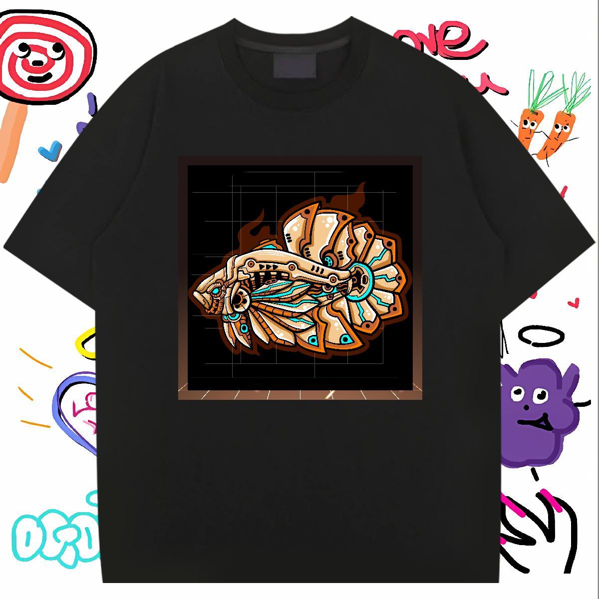Soft T Shirt For Man Robotic fish Short Sleeve Soft Casual Beach Cartoon Printing L-4XL 230g Pure Cotton Tshirt for Man Woman Fashion Tshirts