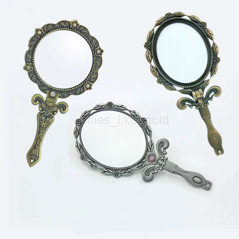 Retro metal mirror womens handheld long handle makeup mirror mini retro decorative folding mirror W240813