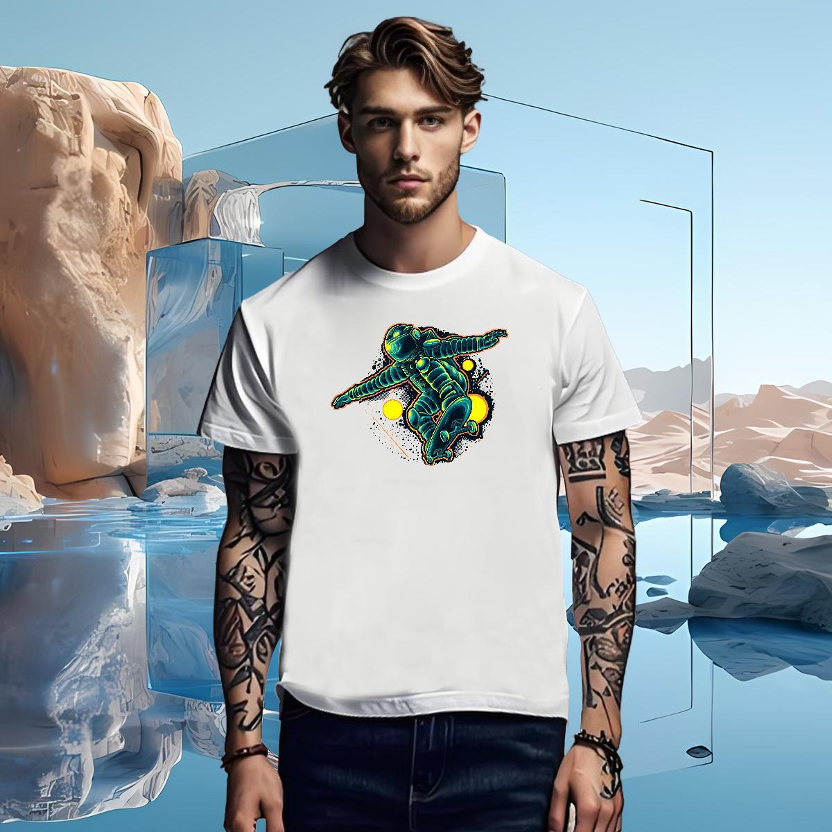 T shirt 230g Pure Cotton universe Beach Breathable Crew Neck Floral Print Mens Tshirts 2024 Summer Comfortable Wear