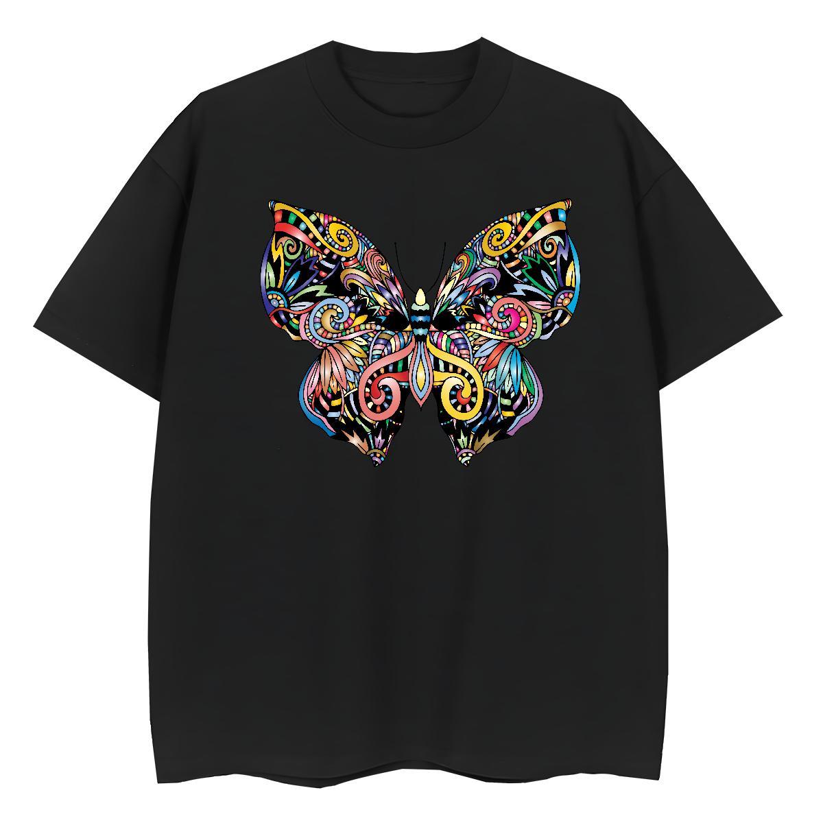 Loose Men T Shirts Butterfly Crew Neck Breathable Casual Beach Graphic 230g Pure Cotton Mens Tshirts Fashion Designer Tees Shirts