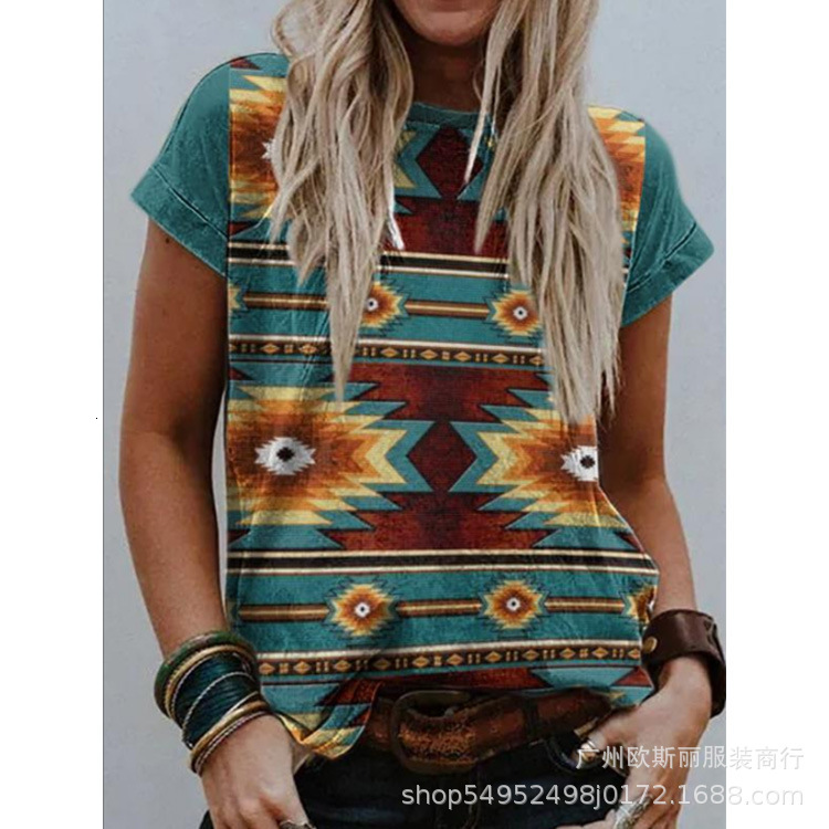 2024 New Geometric Printed Bat Short Sleeve T-shirt Blouse Top