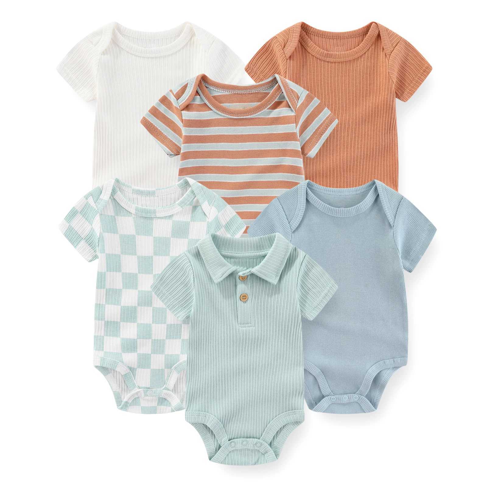 6 fashionable and cute baby tight fitting clothes made of 100% pure cotton for newborn boys and girls Onesies short sleeved baby clothes W240812