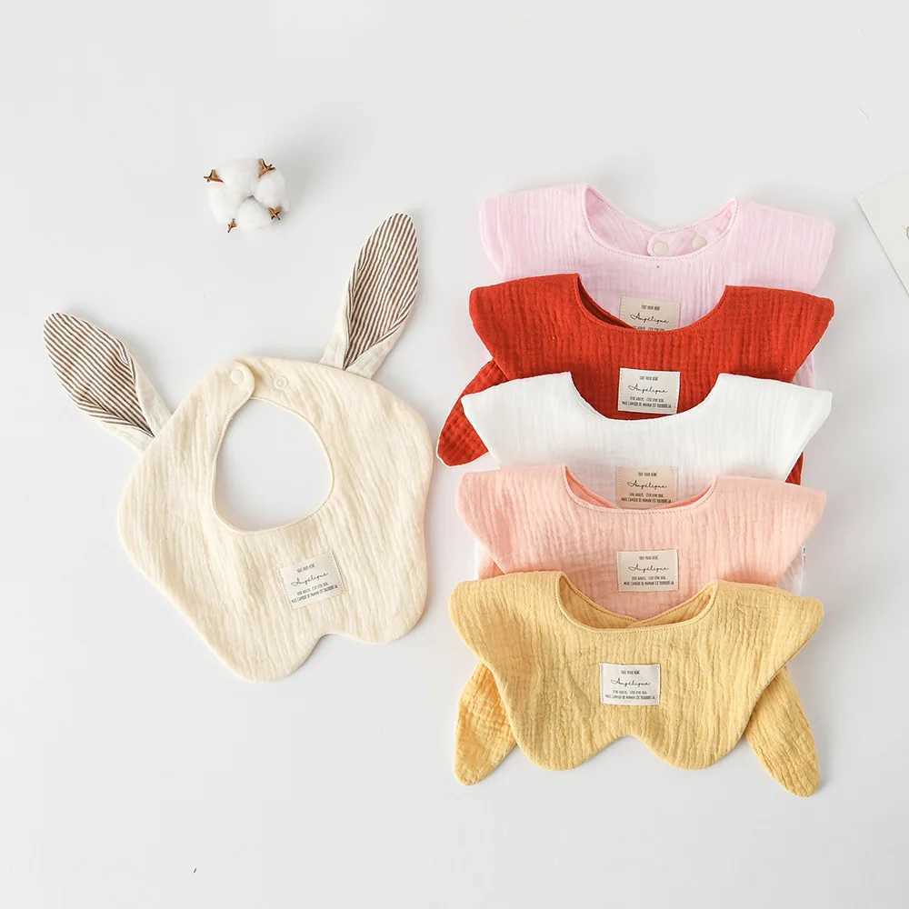 Bibs Burp Cloths Rabbit Bear Ears Wave Edge Cotton Gauze Baby Bibs New Solid Infant Bib Newborn Burp Cloths for Boy Girl Feeding Saliva TowelL4812
