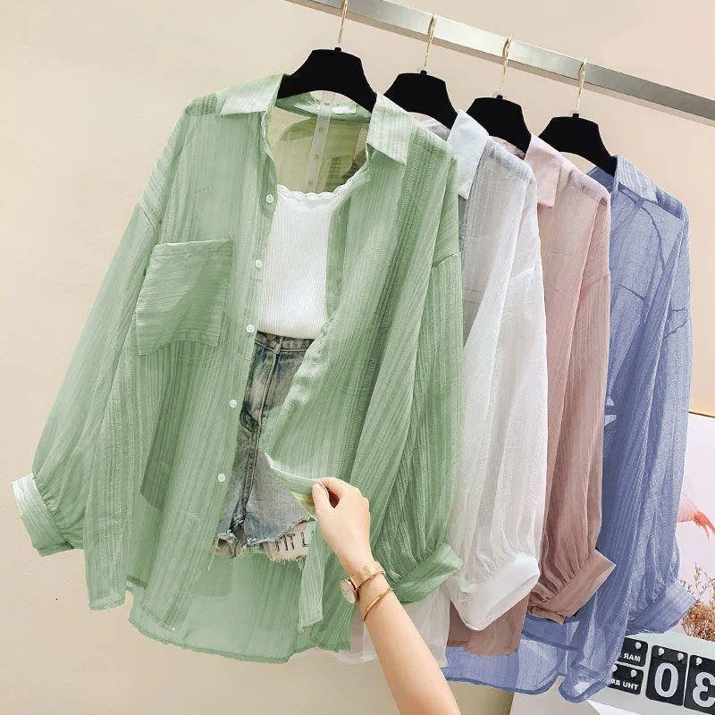 Ladies designer sun protection shirt summer thin chiffon shirt Korean