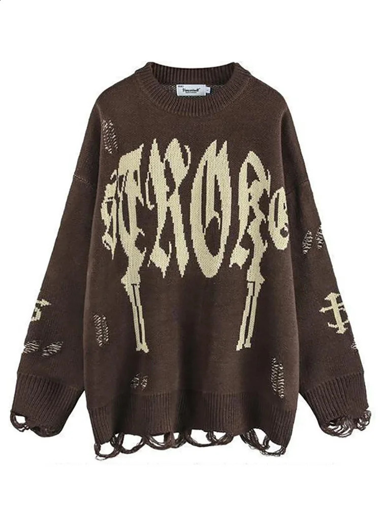 Womens sweater Tops Harajuku Sweater Women Gothic Vintage Ripped Grunge Jumper Streetwear Korean Y2k Oversize Hiphop Pullover 240812