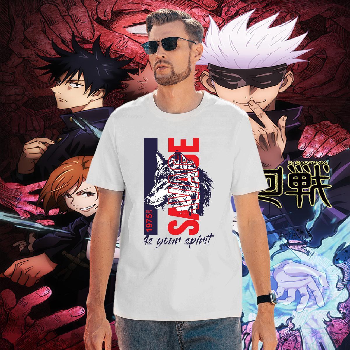 TOP Quality Men T Shirts wolf O Neck Short Sleeves Hip Hop Plus Size Cartoon 100% Cotton 230g Men Clothes T-Shirt Classic Casual Clothings