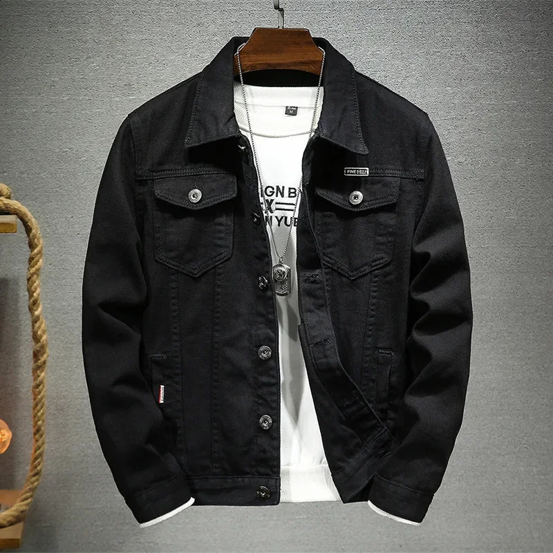 Mens silhouette denim jacket pure black simple and fashionable vest 240812