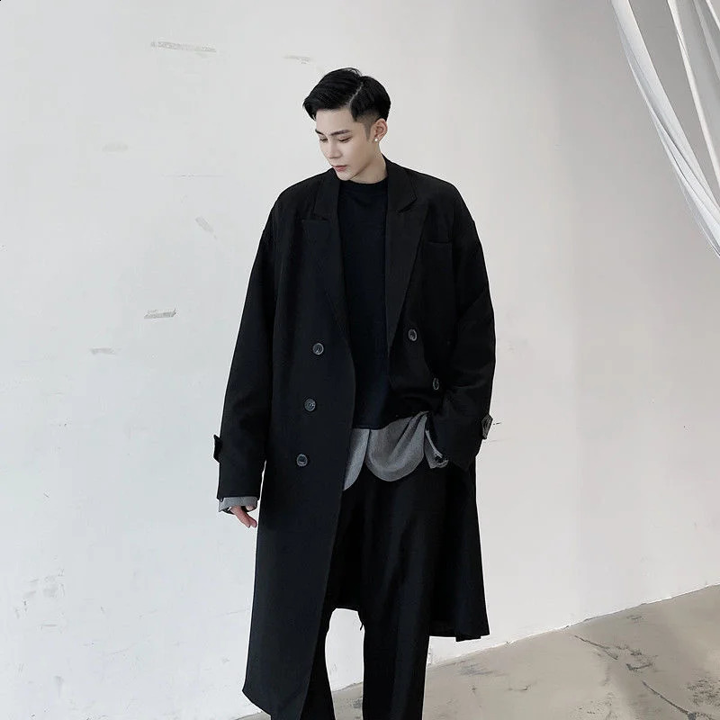 UMI MAO Yamamoto Yohji Classic Allmatch Black Simple Midlength Windbreaker Korean Style Temperament Women Men Trench Coat Y2K 240812