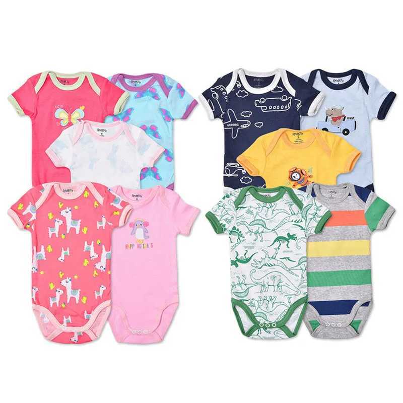 5Pcs 3M-24M short sleeved cotton wing jumpsuit baby bodysuit W240812