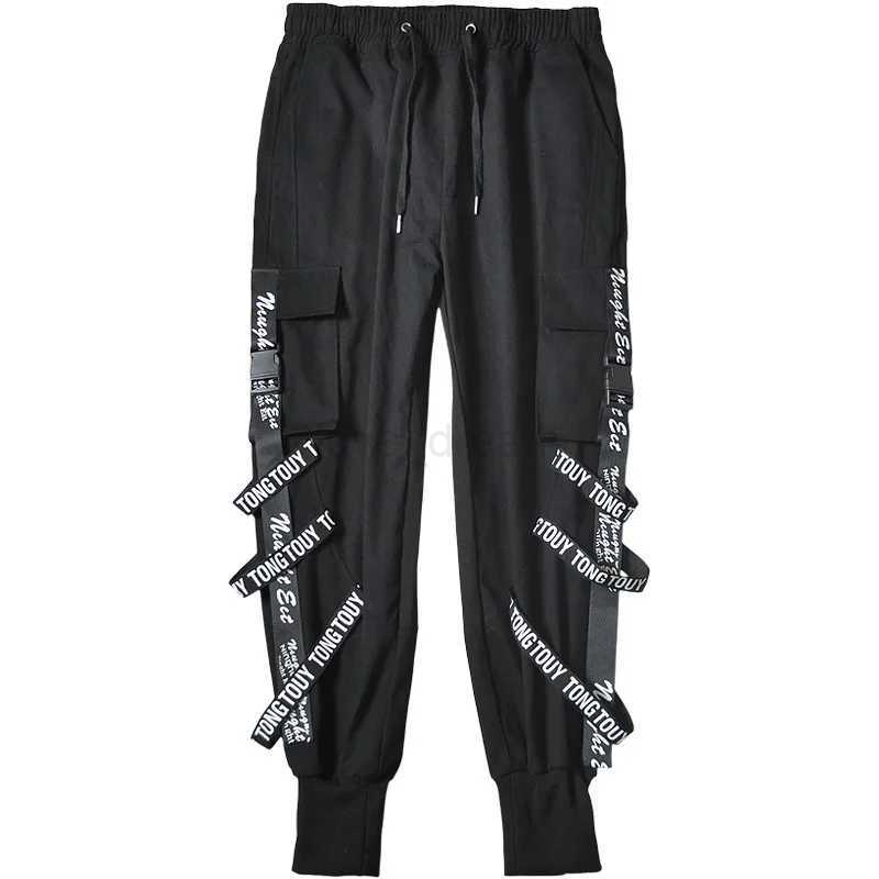 HOUZHOU Black Cargo Pants Men Joggers Cargo Trousers for Men Jogging Japanese Streetwear Hip Hop Hippie Techwear Gothic RibbonXJ240813