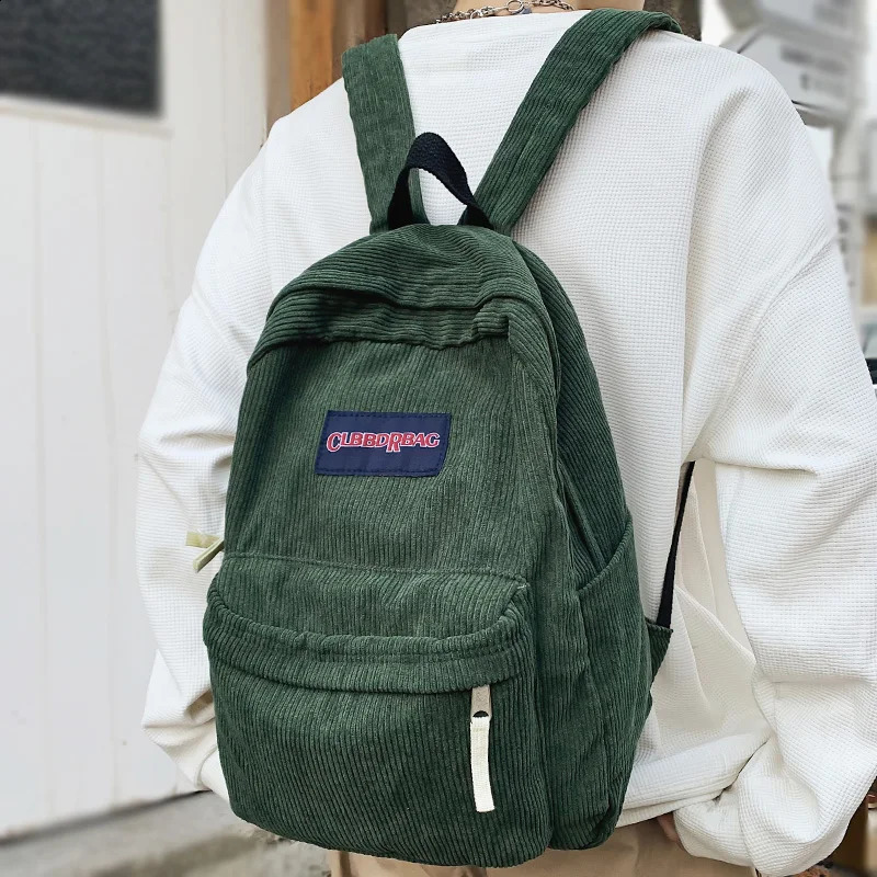 Retro Boys and Girls Corduroy Green School Bag Mens Laptop College Backpack Cool Womens Student Fashion Female Travel 240813