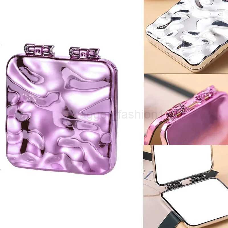 Foldable Plating Makeup Mirror Mini Square Makeup Vanity Mirrors Portable Hand Mirrors Double-sided Compact Mirror Pocket MirrorXJ240813