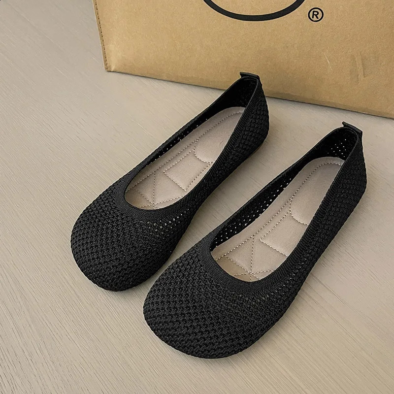 Summer Knitted Ballet Flat Shoes for Women Soft and Smooth Square Toe Flat Shoes for Women Walking Shoes Comfortable and Casual Barefoot Shoes 240813