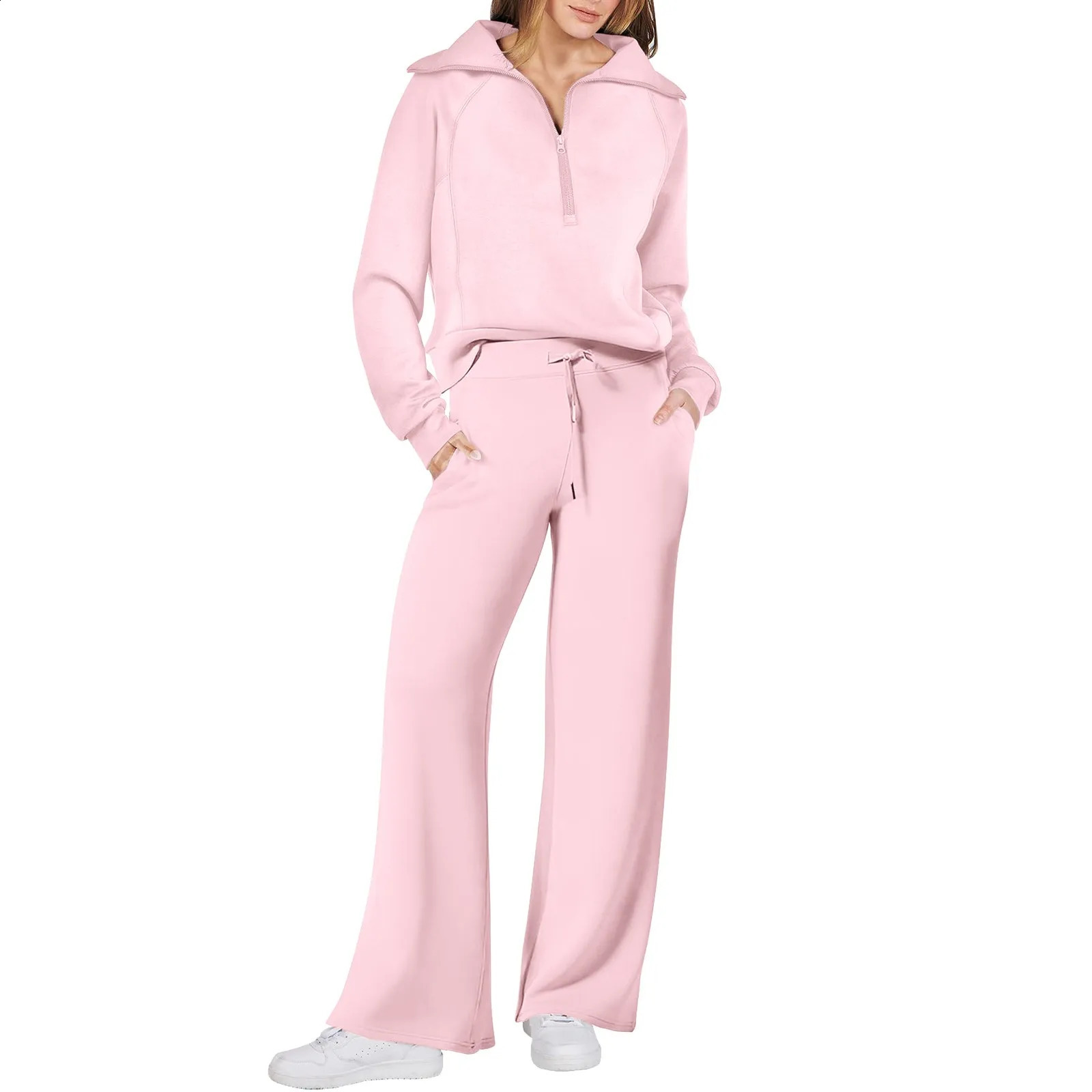 Women 2 Piece Outfits Sweatsuit Activewear Workout Fall Oversized Half Zip Sweatshirt Sets Athletic Tracksuits Ropa De Mujer 240813