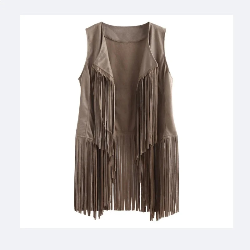 Fringe Vest Soft Cowgirl Vest Sleeveless Cropped Fringe Jackets Brown Tassel Vest Hippie Costume Fringe Vest for Women Fashion 240813