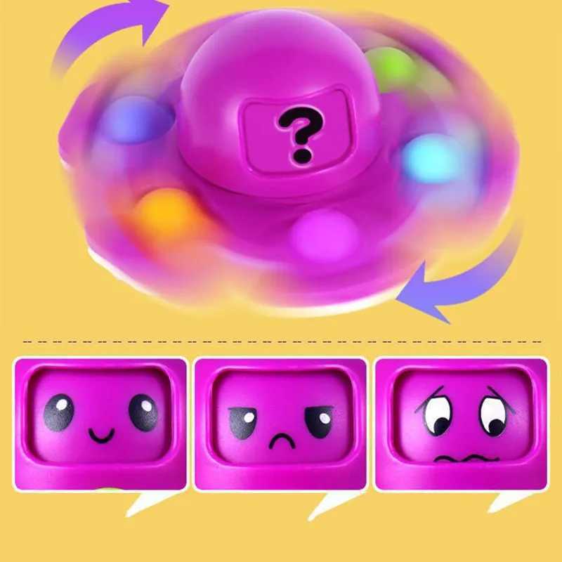 Funny Fidget toys Octopus Spinning Top Vent Gyro Three Expression Fidget Spinner Toy Push Pop Bubble Stress Relief for Kids Baby Y240810