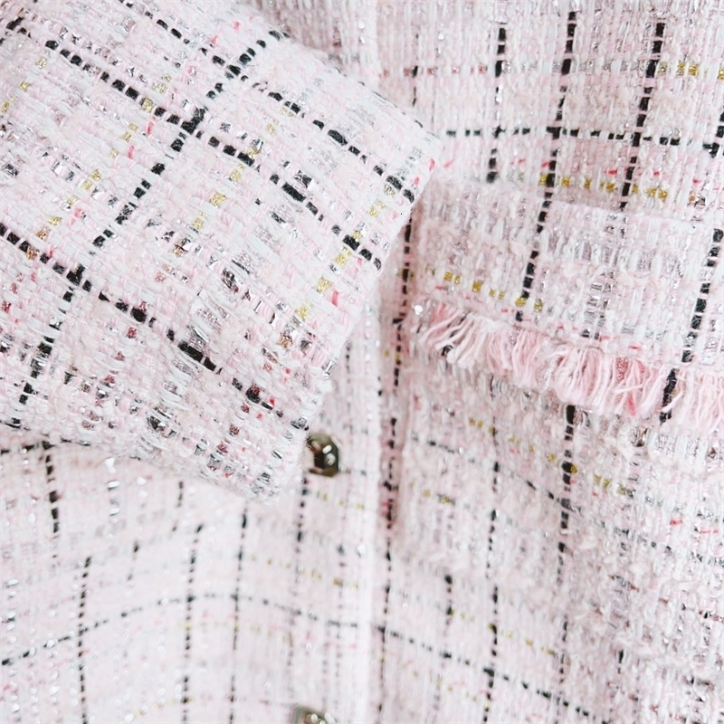 Jacket Pink tweed suit with frayed plaid jacket shorts half skirt French niche 24 early autumn feminine temperament 240812