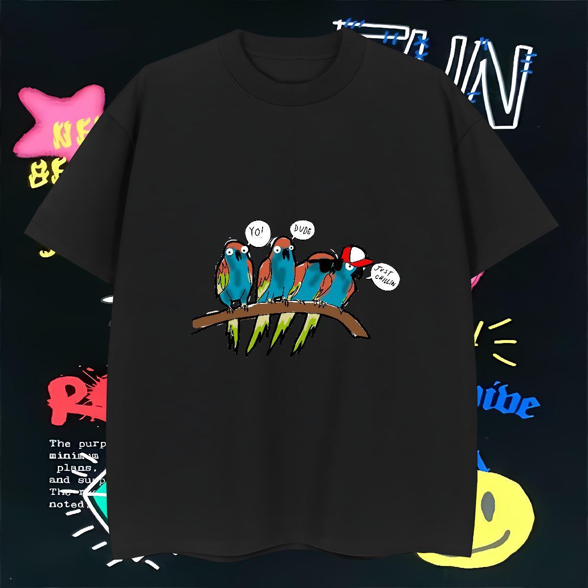 T shirt 230g 100% Cotton bird Street Short Sleeve O-Neck Customized Print Men Clothes T-Shirt Classic Casual Popular Clothings