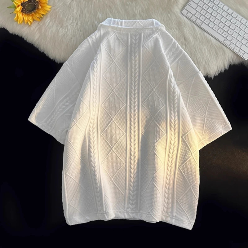 Two Piece Sets Men Baggy Shorts Lapel T-shirts Summer Minimalist Sporty Fashion M-3XL Korean Stylish Casual Teens Handsome Chic 240813