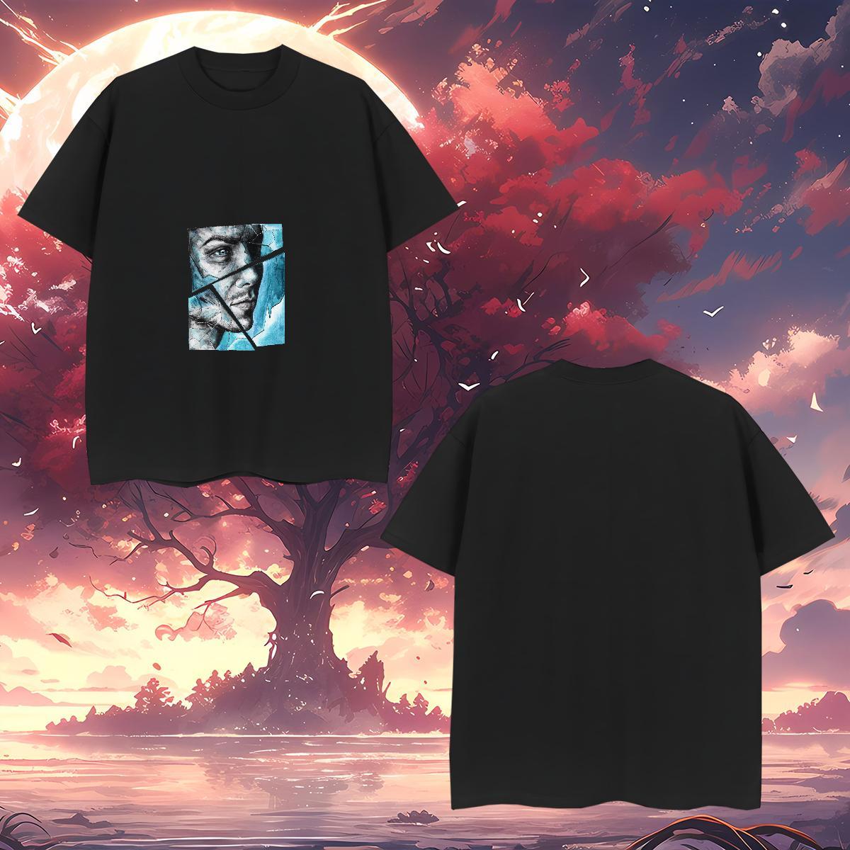 T shirt 100% Cotton 230g portrait Street Casual Breathable Short Sleeve Cartoon Print Men Tops Tees Fashion Casual Comfortable Polos