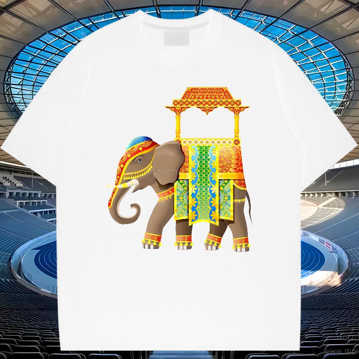 Wholesale Couples T Shirts Casual Beach 230g 100% Cotton Asian Size Breathable Short Sleeve elephant T-Shirts for Men 2024 DIY Tops