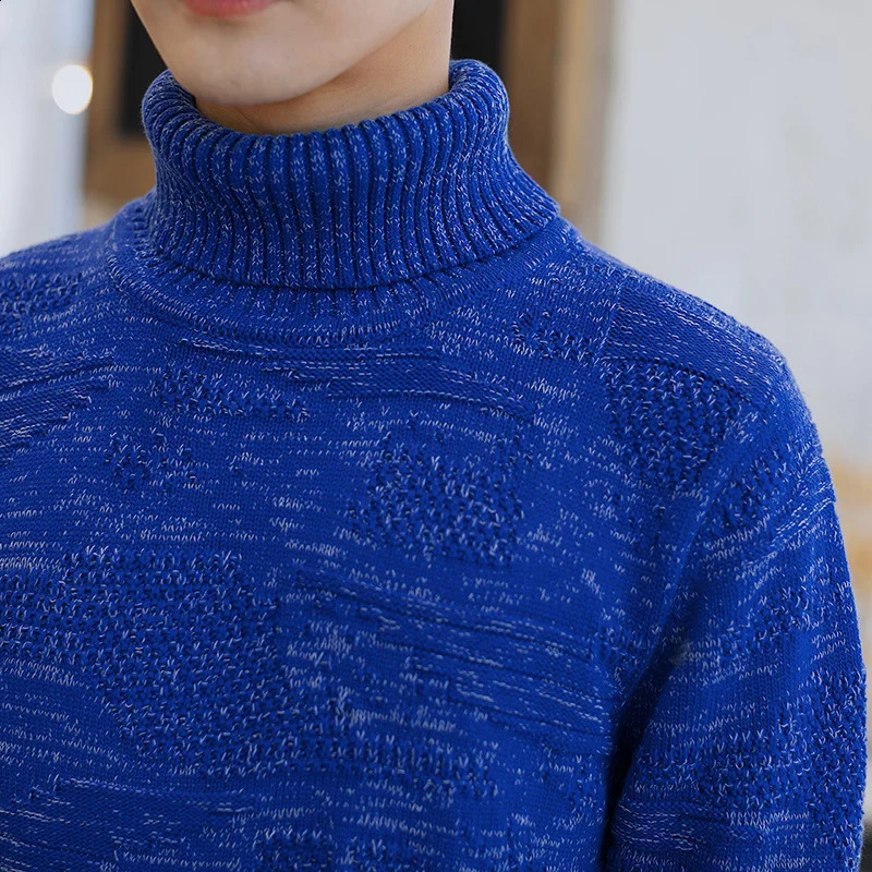 YJKVUR 100% Cotton Ribbed Knitted Turtle Neck Thick Sweater for Men Retro Winter Warm Classic Pulling Jumper 240812