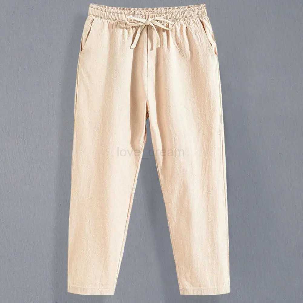 Summer Linen Pants Men Thin Loose Mens Joggers Cotton Linen Cropped Pants Mens Casual Pants Chinese Style Linen PantsXJ240813