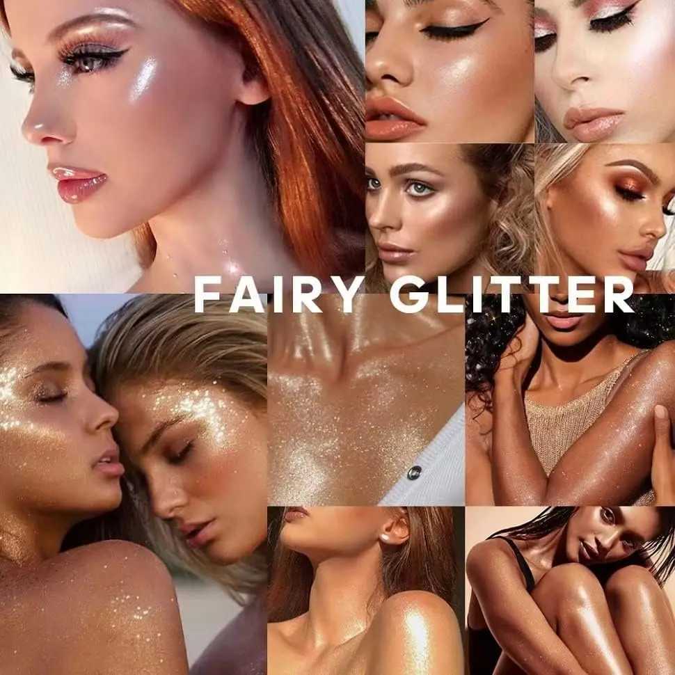 Body Glitter Facial and Body Highlight Powder Sponge Head High Fairy Glitter Powder Bright Makeup Stick W240812
