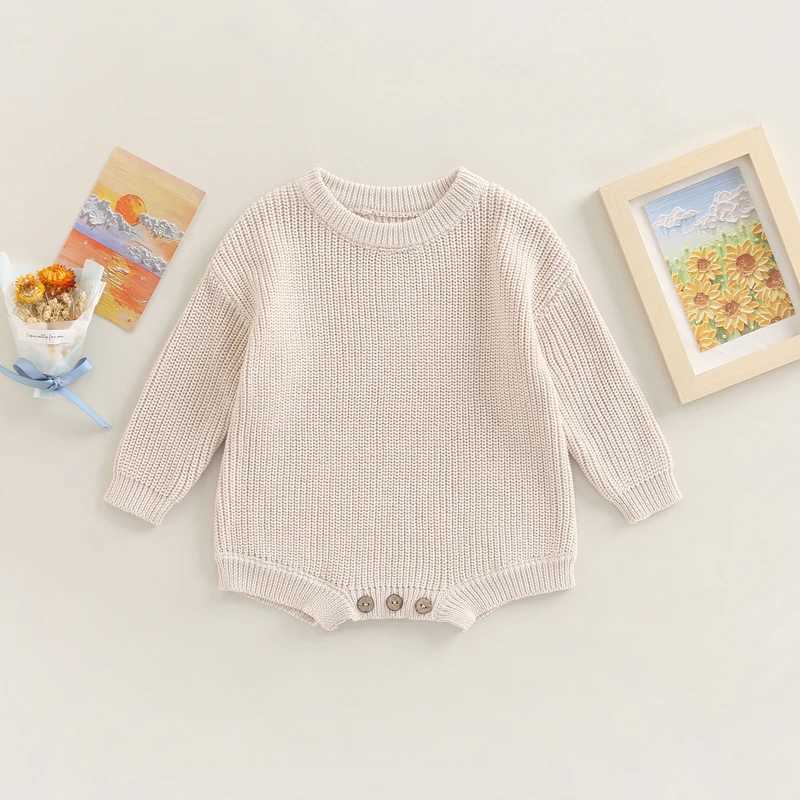 FOCUSNORM 10 color autumn winter baby girl boy sweater jumpsuit 0-24M solid knit long sleeved button jumpsuit W240812