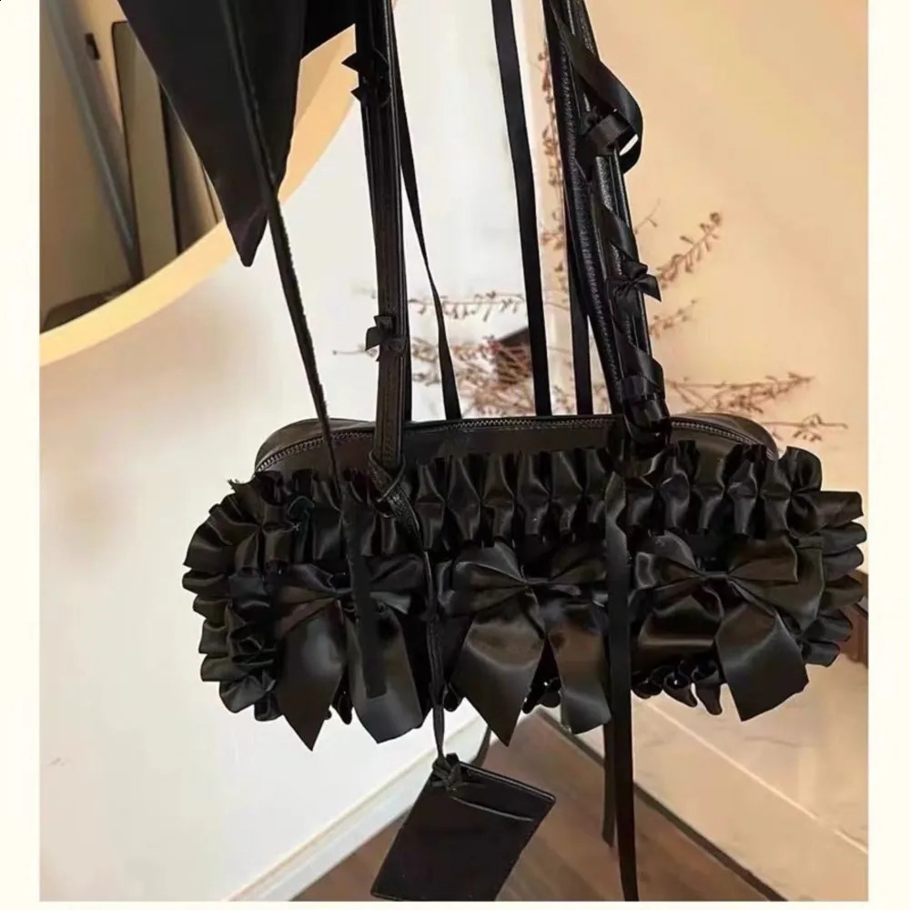 JIAERDI Gothic Bow Black Handbag Purse Women Vintage Haruku Aesthetic Shoulder Bags Ladies Fairy Core Underarm Bag Bolsos Chic 240813 1119 4