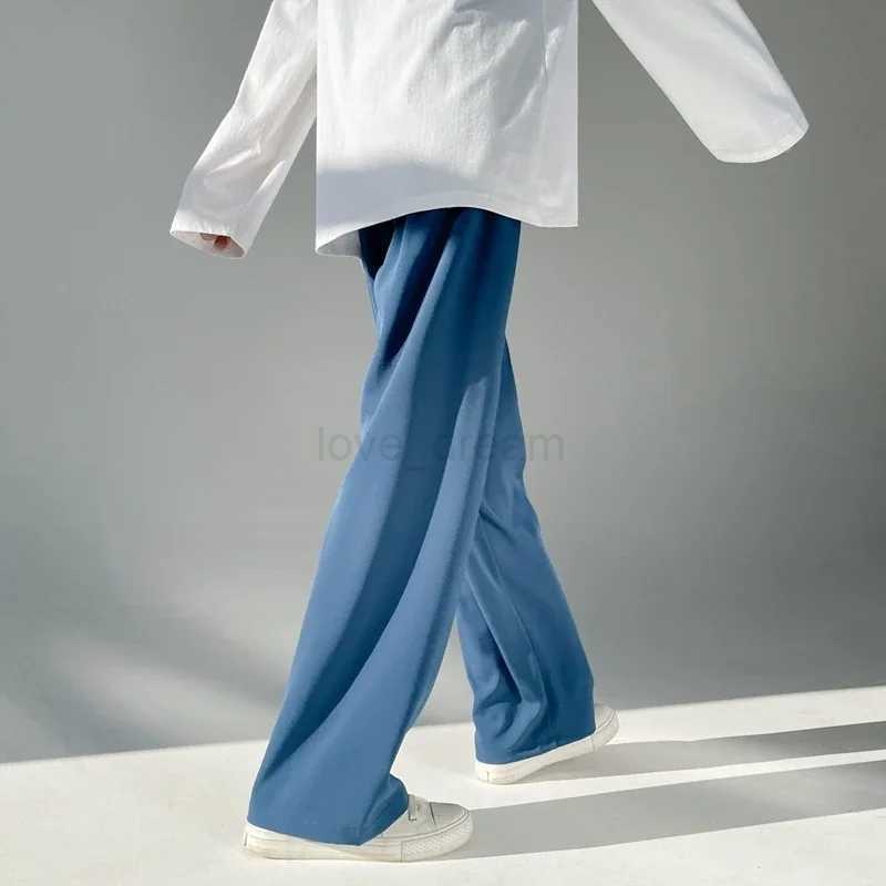 Men Korean Straight Pants Fashion Mens Thin Ice Silk Pants Joggers Loose Casual Straight Trousers Couple PantsXJ240813