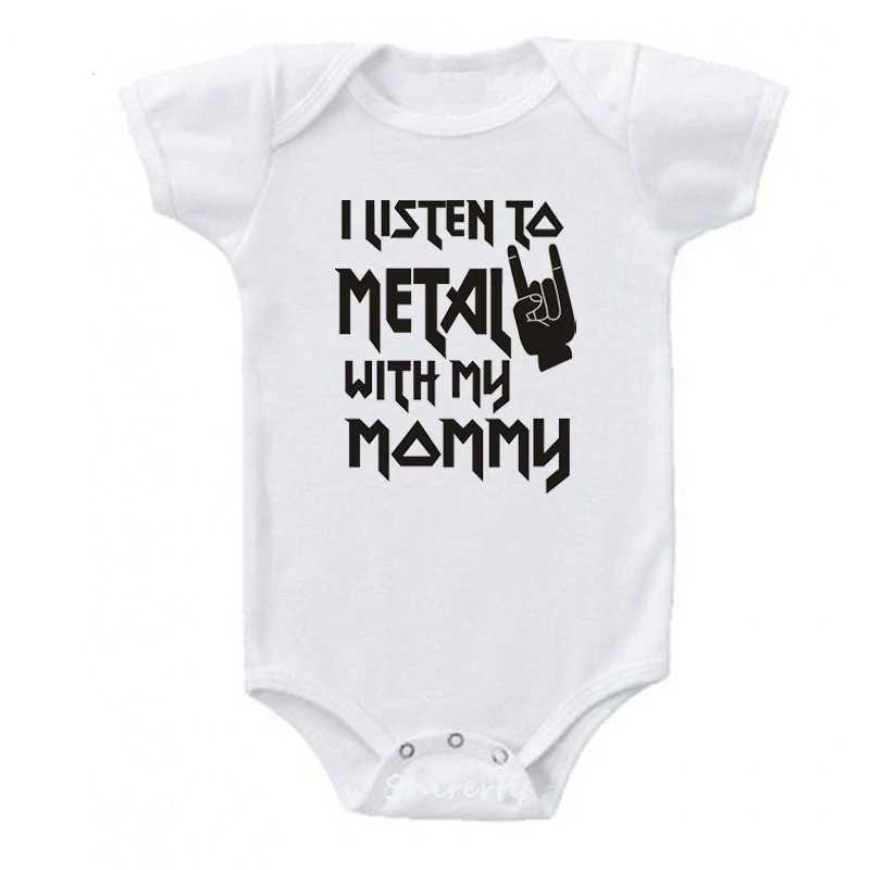 I listen to my mom and dads metal baby bodysuits cotton baby short sleeved jumpsuits baby boys and girls clothing W240812