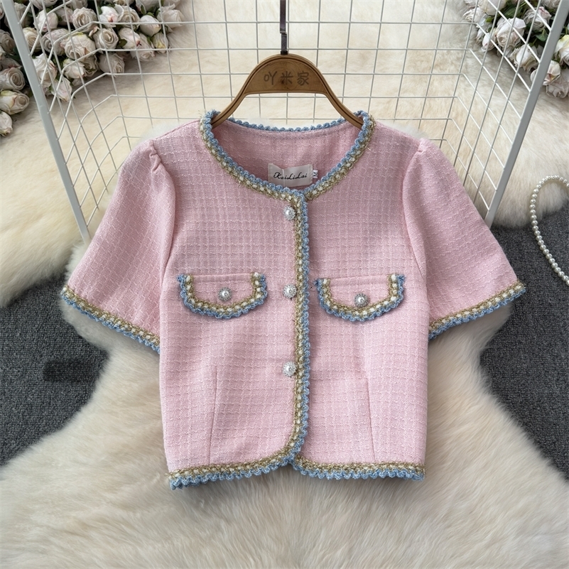 Chics Summer Unique Short Sleeve Coat Top Tweed Short Jacket For Women Summer Women Sleeveless Tweed Vest 240812