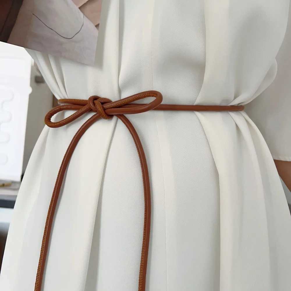 Leather thin belt non perforated solid color round rope belt womens knotted waist belt sweater waist belt waist belt belt closure decoration W240807