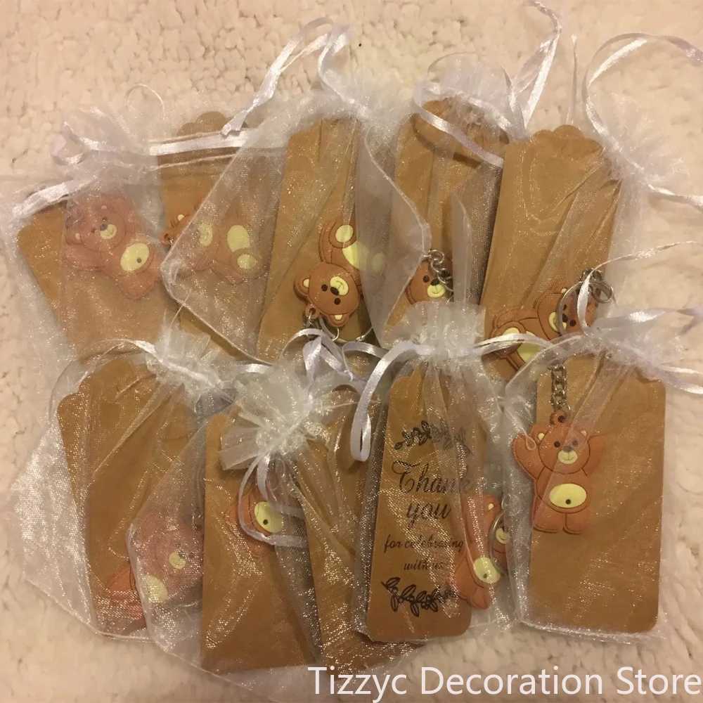 10/20 baby shower gift bear keychains with Organza bag thank you for providing Kraft labels for guests girl and boy birthday party supplies W240808