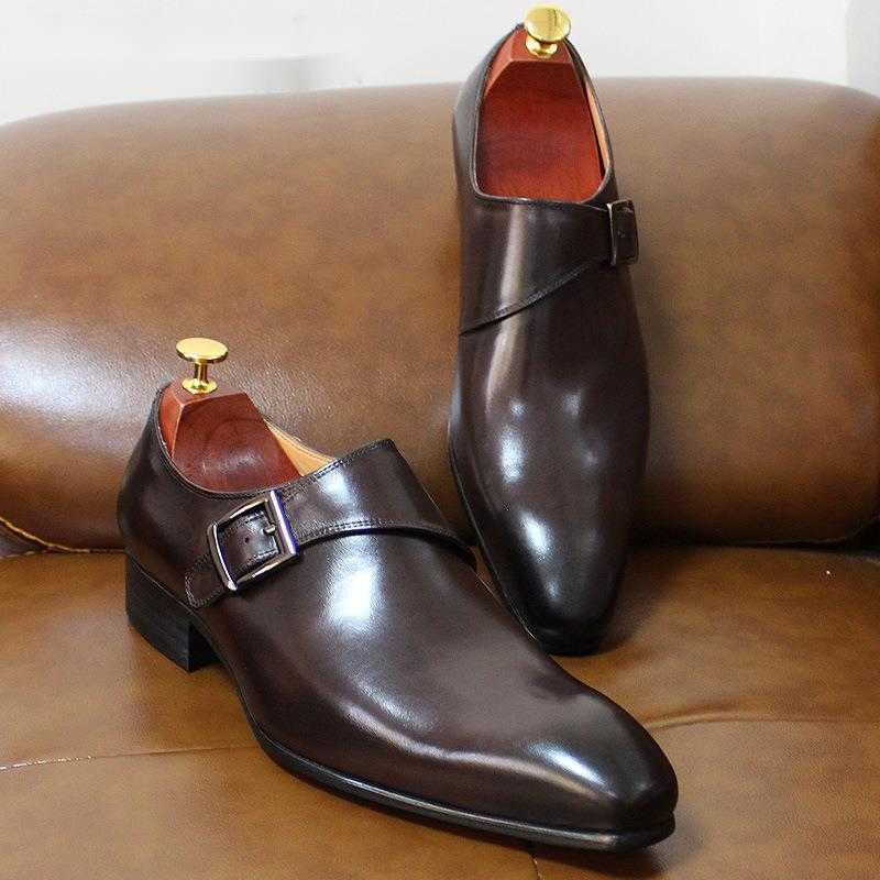 CMM Mens Pointed Single Button Business Casual Leather Shoes Leather Formal Mens Shoes Shoes Men