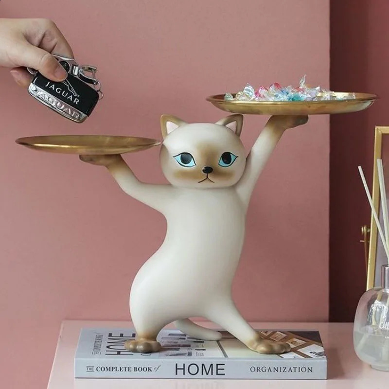 Creative Cat Tray Desktop Candy Storage Tray Container Resin Figurines Interior Entrance Key Home Office Table Decor Accessorie 240812