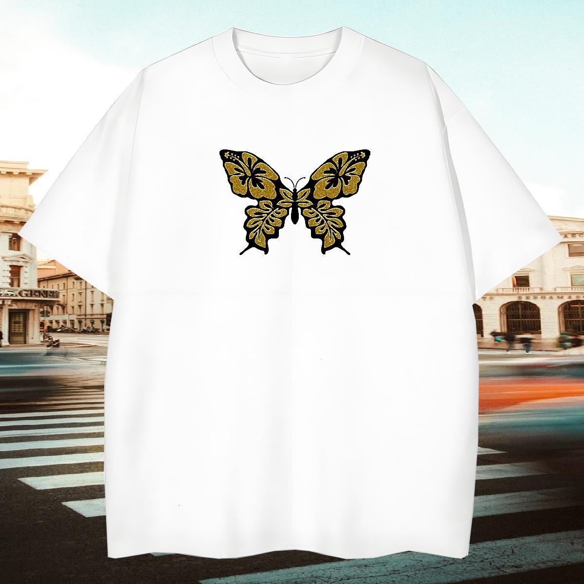 Comfortable Men T Shirts Butterfly Breathable Short Sleeve Casual Beach DIY Logo Oversized 230g Cotton Men Tshirts New Designer Polos